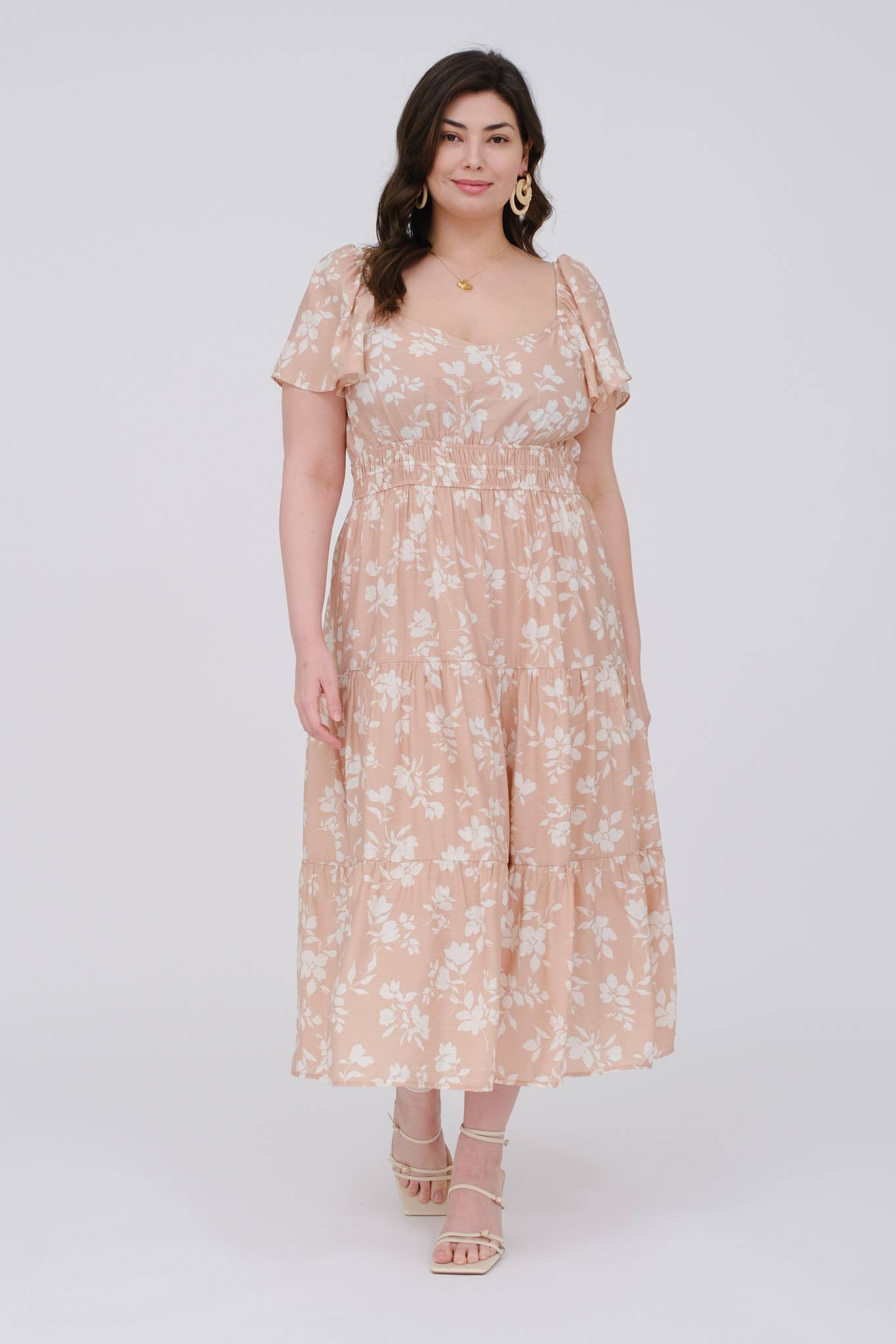 Blu Pepper - PLUS FLORAL SCOOP NECK FLOUNCE SLEEVE MIDI DRESS
