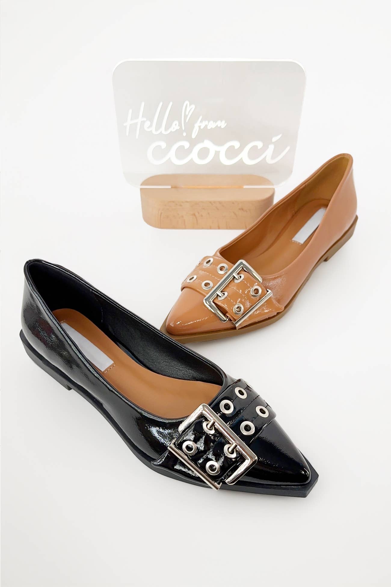 CCOCCI - RIVETS-37 POINTED TOE EYELET BUCKLE DECOR FLATS