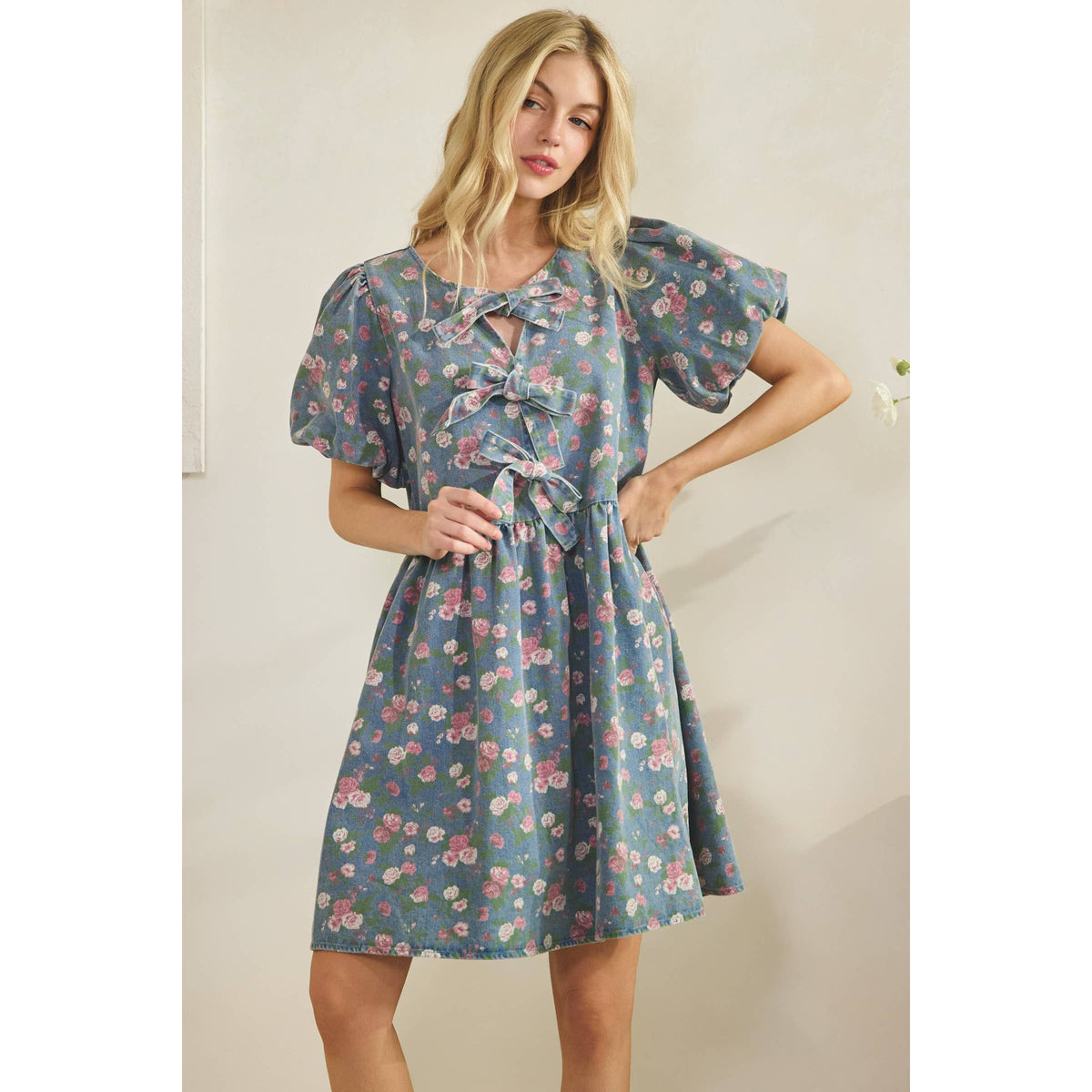 Sage + Fig - HONEY BLOOM PUFF SLEEVES DRESS (SD8426)