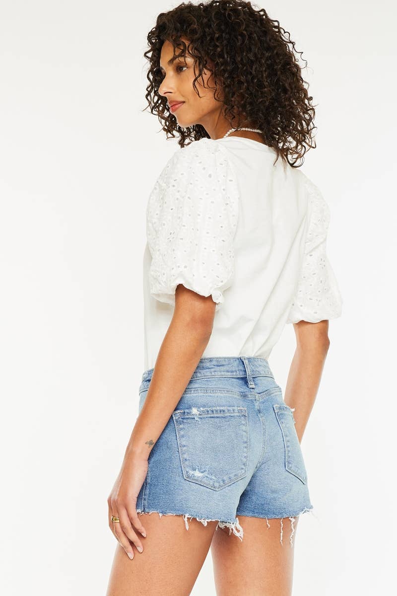 Kan Can USA - MID RISE BOY FRIEND FIT DENIM SHORTS-KC2600M
