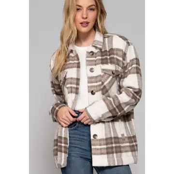 Brown and Cream Plaid Coat