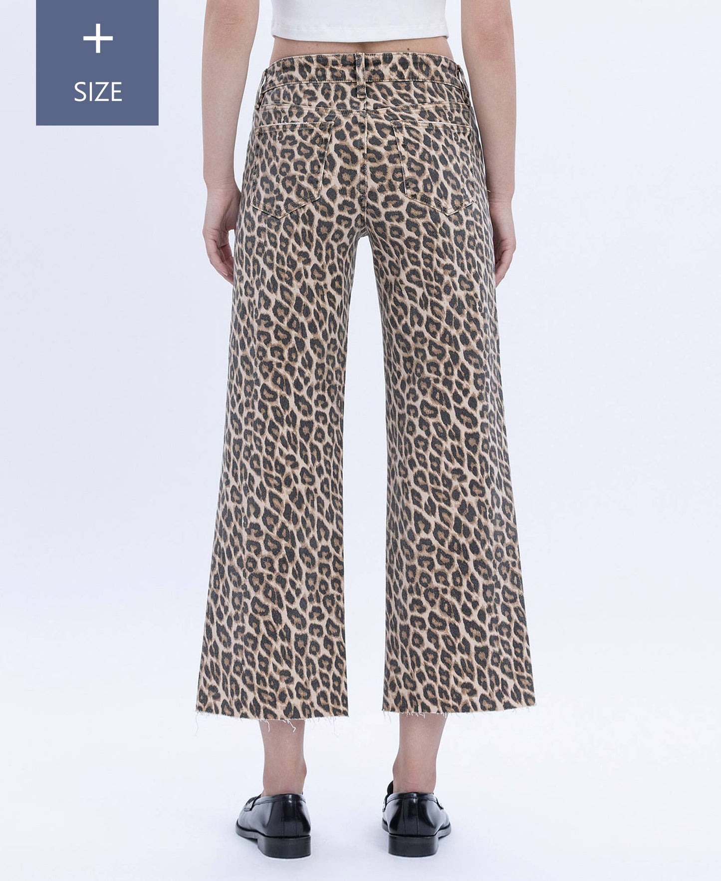 VERVET by FLYING MONKEY - PLUS HIGH RISE ANIMAL PRINT CROP WIDE LEG JEANS T5894LPD-P