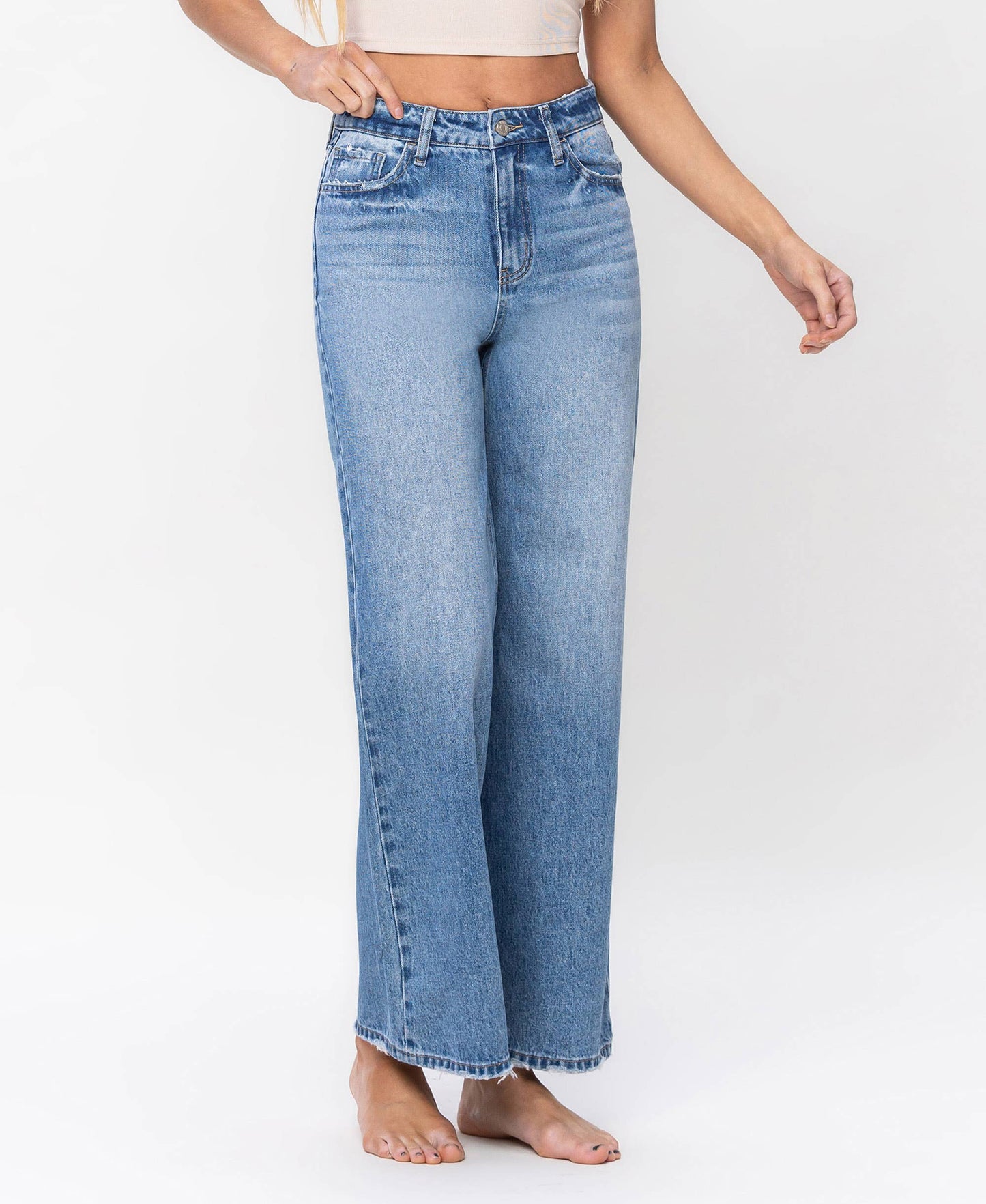 VERVET by FLYING MONKEY - SUPER HIGH RISE A-LINE TROUSER WIDE LEG JEANS V3422
