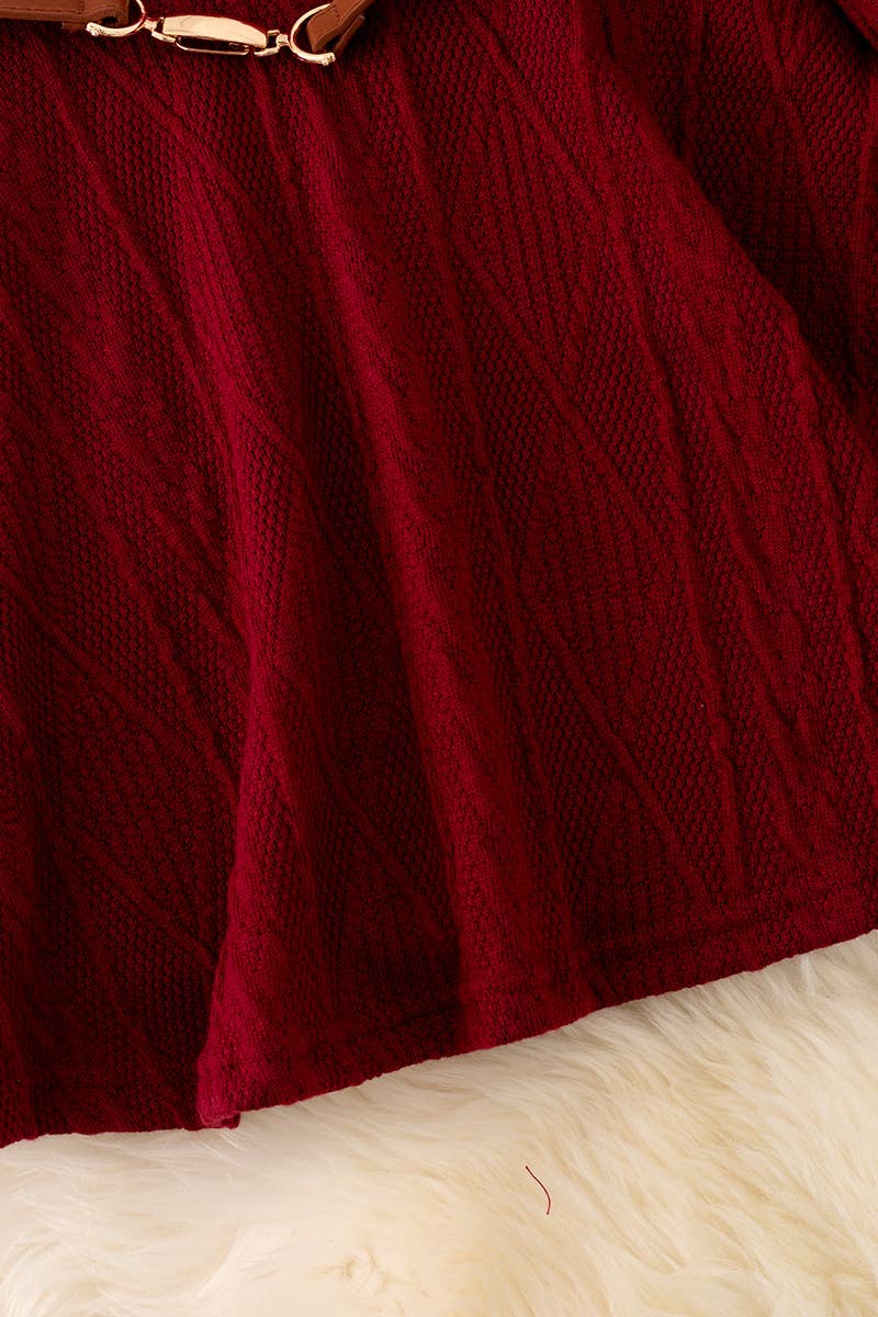 Burgundy flare dress w/belt