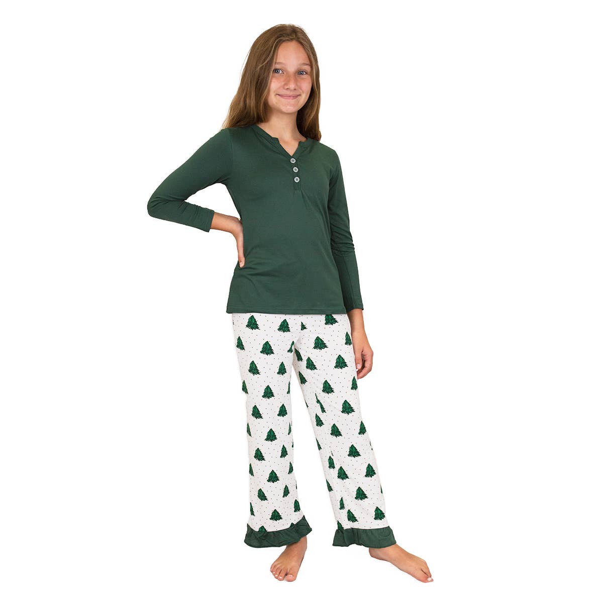 The Royal Standard - Girl's Noble Fir Ruffle Sleep Pants White/Dark Green/Gold -Asst.