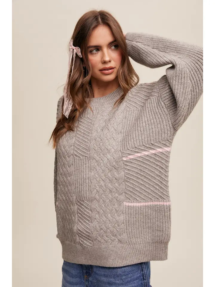 Cable Patchwork Knit Pullover