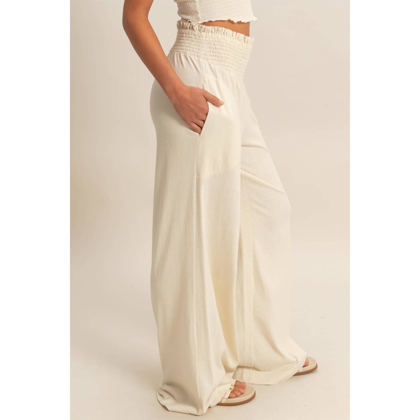 HYFVE - Mineral Washed Wide-Leg Smocked Waist Pants