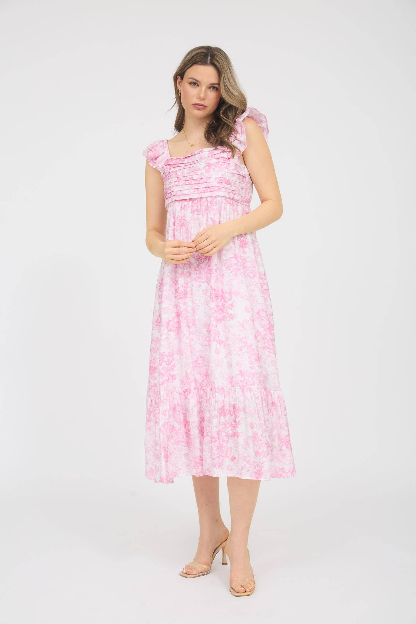 Blu Pepper - FLORAL RUFFLE STRAP DETAIL PLEATED MIDI DRESS