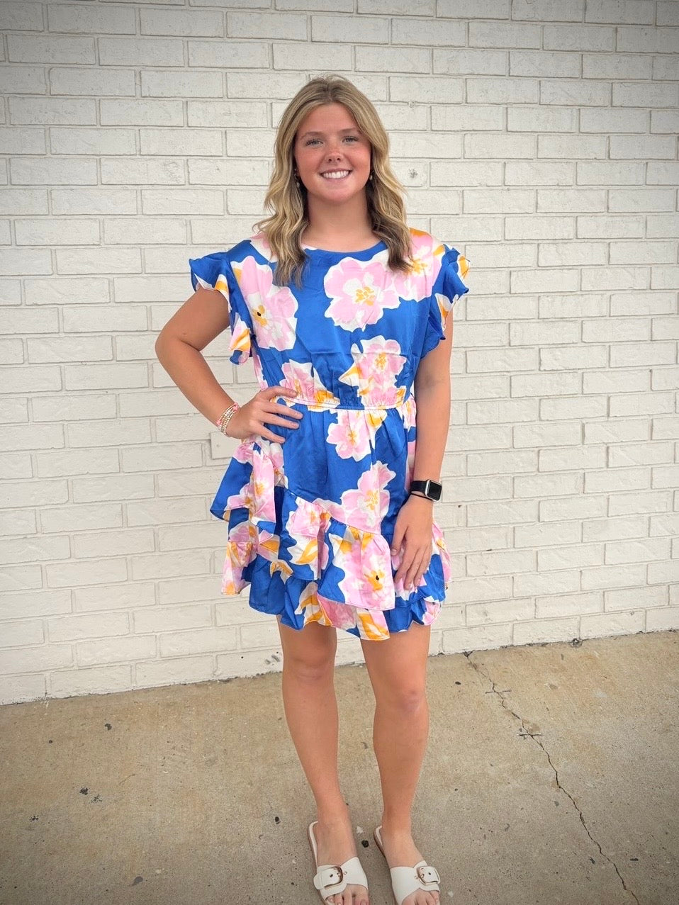 Asymmetrical Satin Ruffle Tier Short Dress