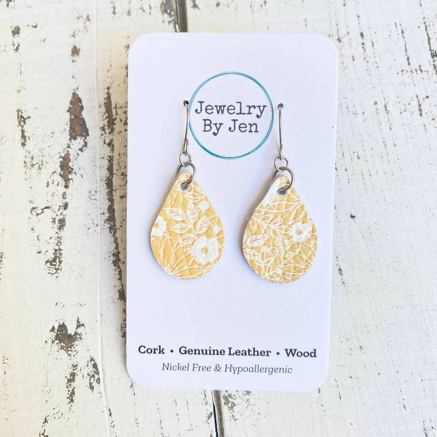 Jewelry By Jen - Small Teardrop: Yellow & White Flowers