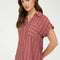 PLUS Stripe Half Button Collared Short Sleeve Top