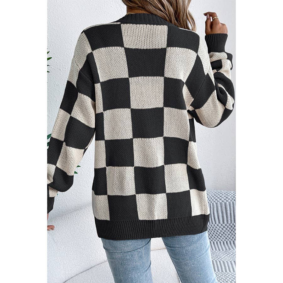 Paperdoll - Plaid Lantern Sleeve Cardigan Sweater