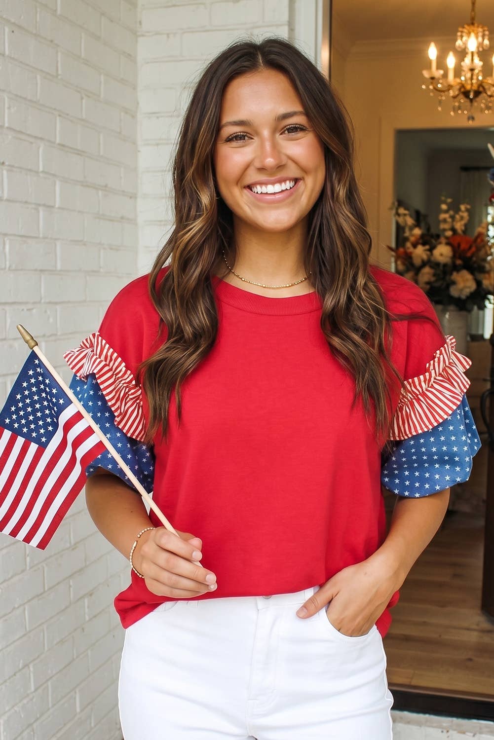 Stars Stripes Short Puff Sleeve Top