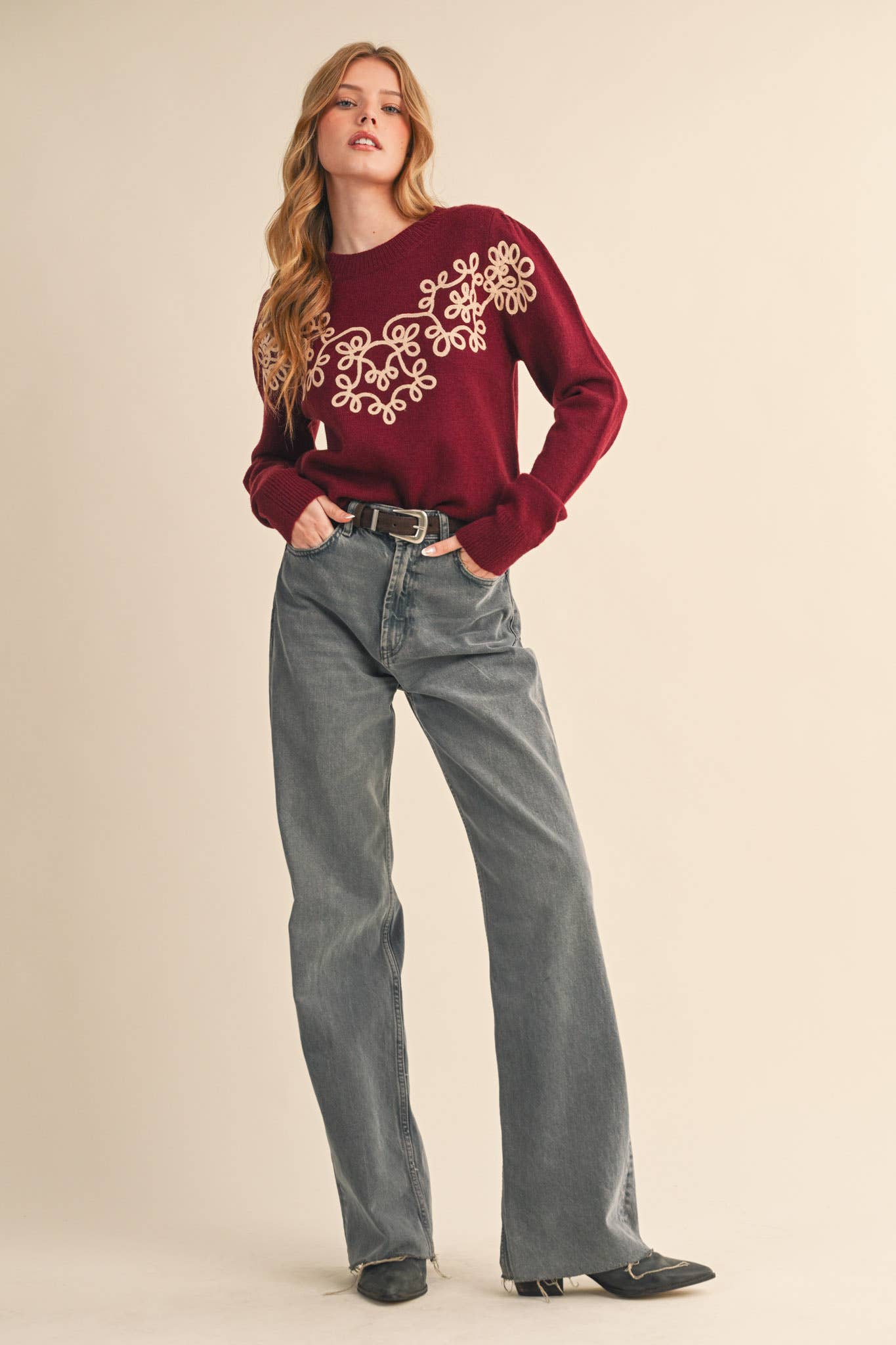 &MERCI - FLORAL KNIT DESIGN PULLOVER SWEATER MSW11201