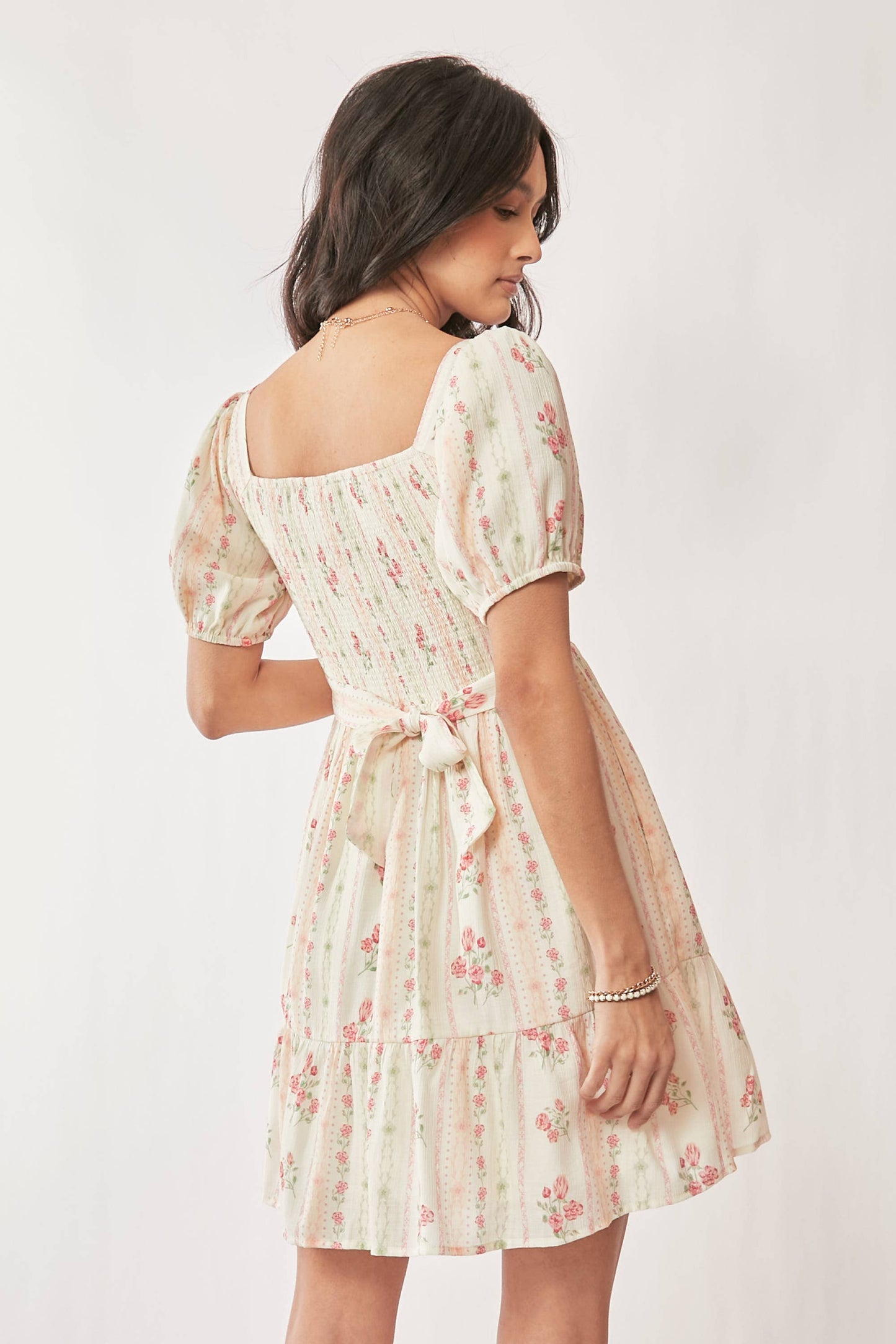 FLORAL SHORT BALLOON SLEEVE POCKET MINI DRESS