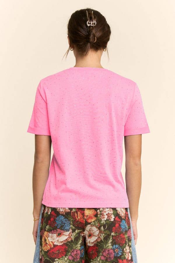 Davi & Dani - PLUS RHINESTONE EMBELLISHED RELAXED CREW NECK TEE