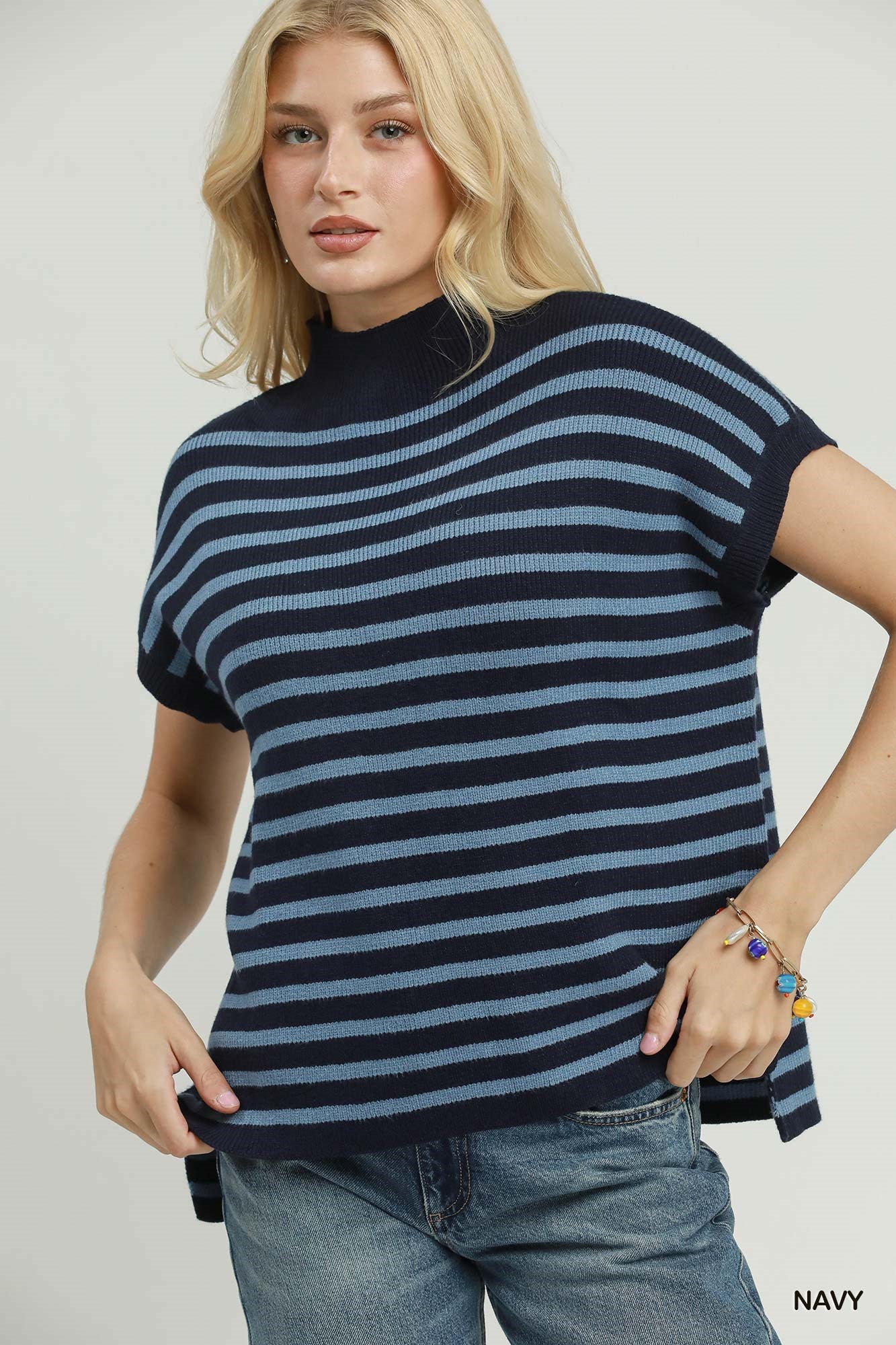 Striped Mock-Neck Sweater