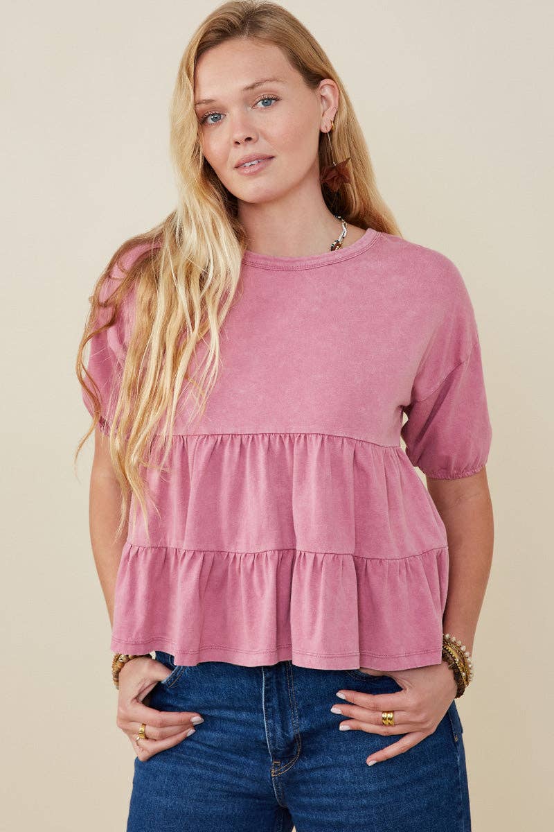 Hayden LA - Womens Washed Drop Shoulder Peplum Knit Top