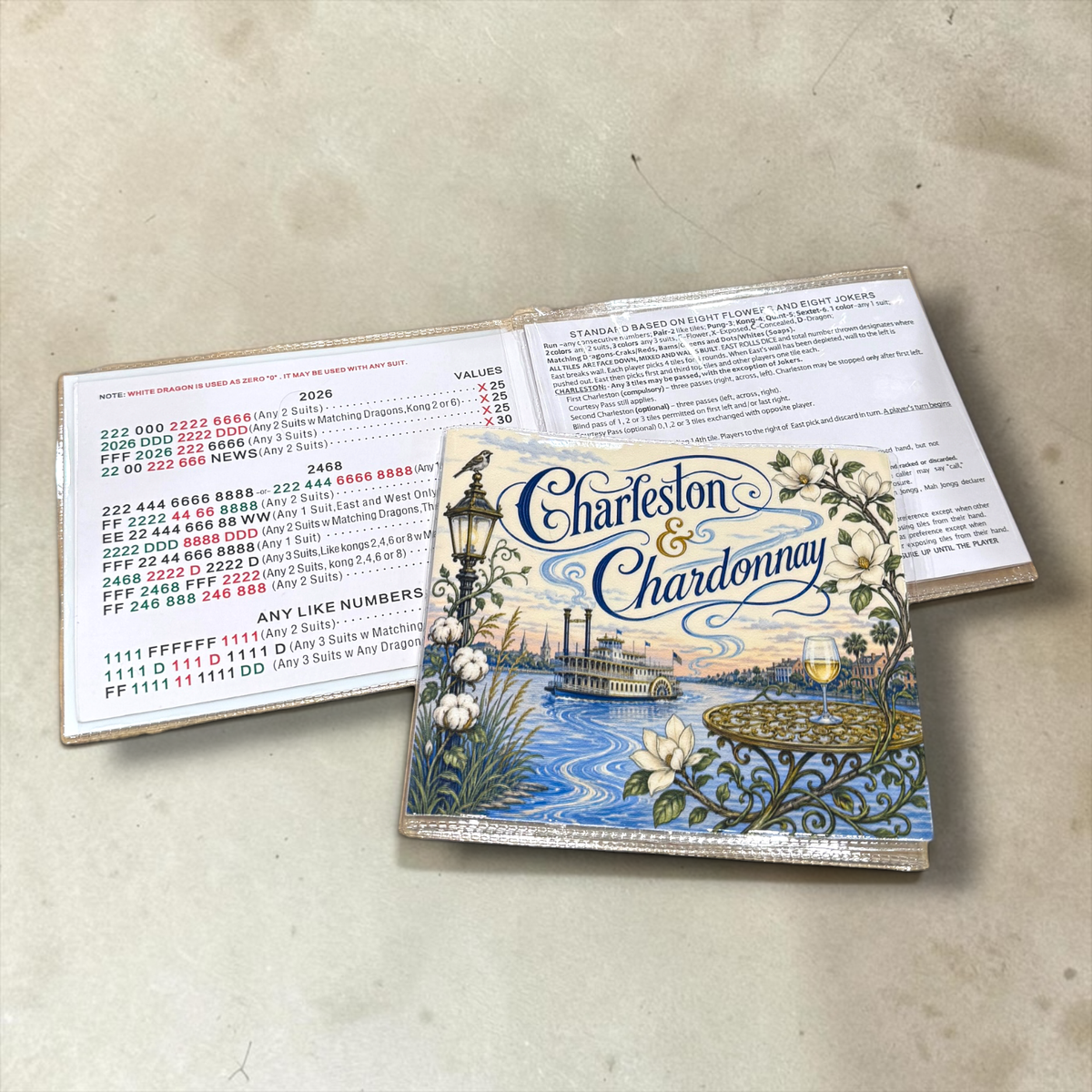Pat's Monograms, LLC - Charleston & Chardonnay Mahjong Card Cover — Large NMJL Card Holder