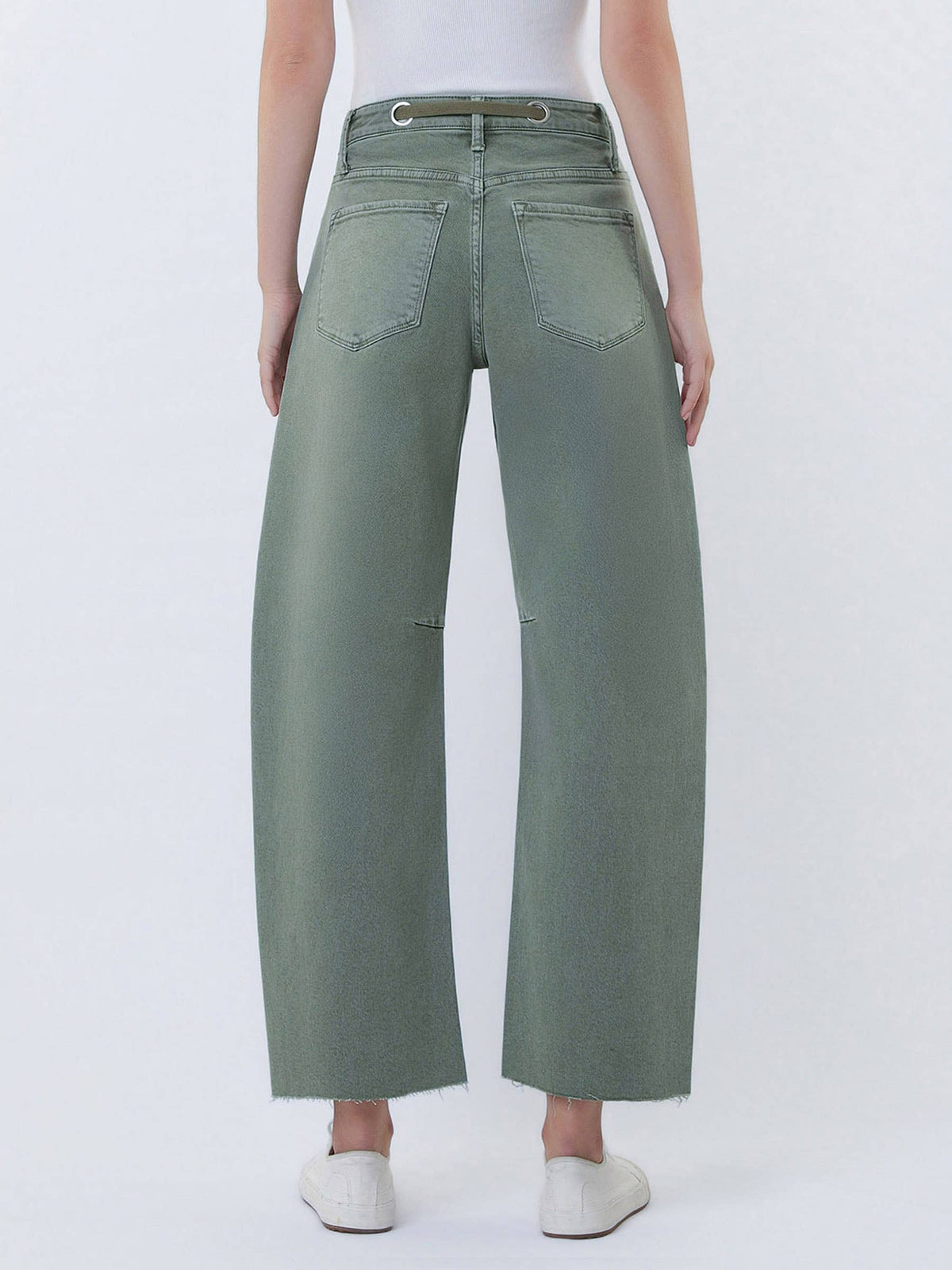 VERVET by FLYING MONKEY - SUPER HIGH RISE DRAWSTRING WB WIDE BARREL JEANS T7041OLV