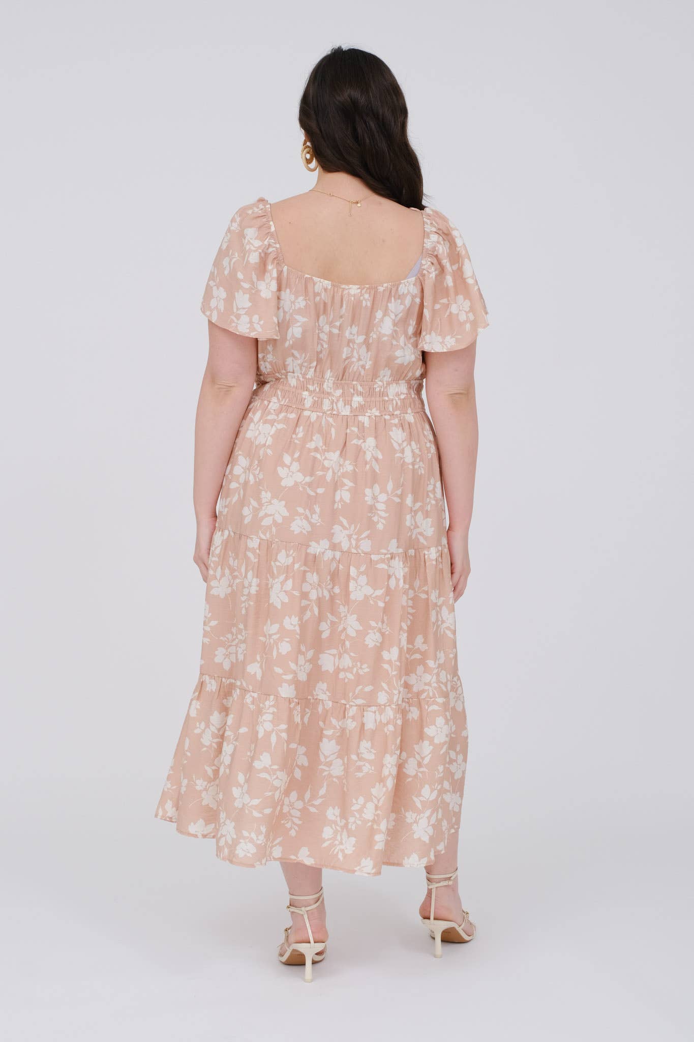 Blu Pepper - PLUS FLORAL SCOOP NECK FLOUNCE SLEEVE MIDI DRESS