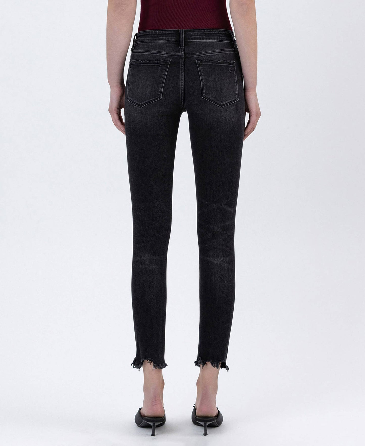 FLYING MONKEY - MID RISE UNEVEN RAW HEM CROP SKINNY JEANS