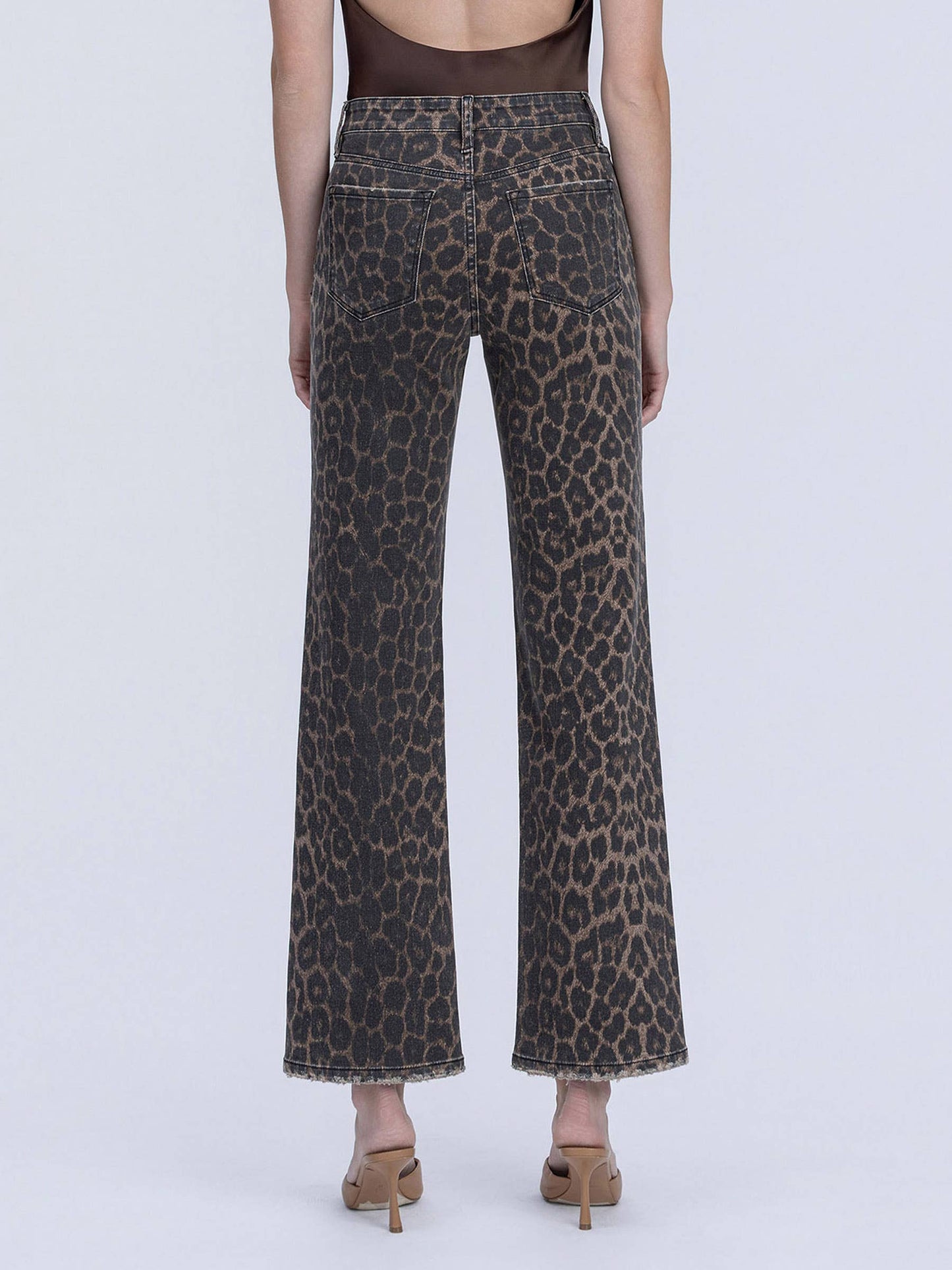 FLYING MONKEY - HIGH RISE LEOPARD PRINT SLIM WIDE JEANS F6381LPD