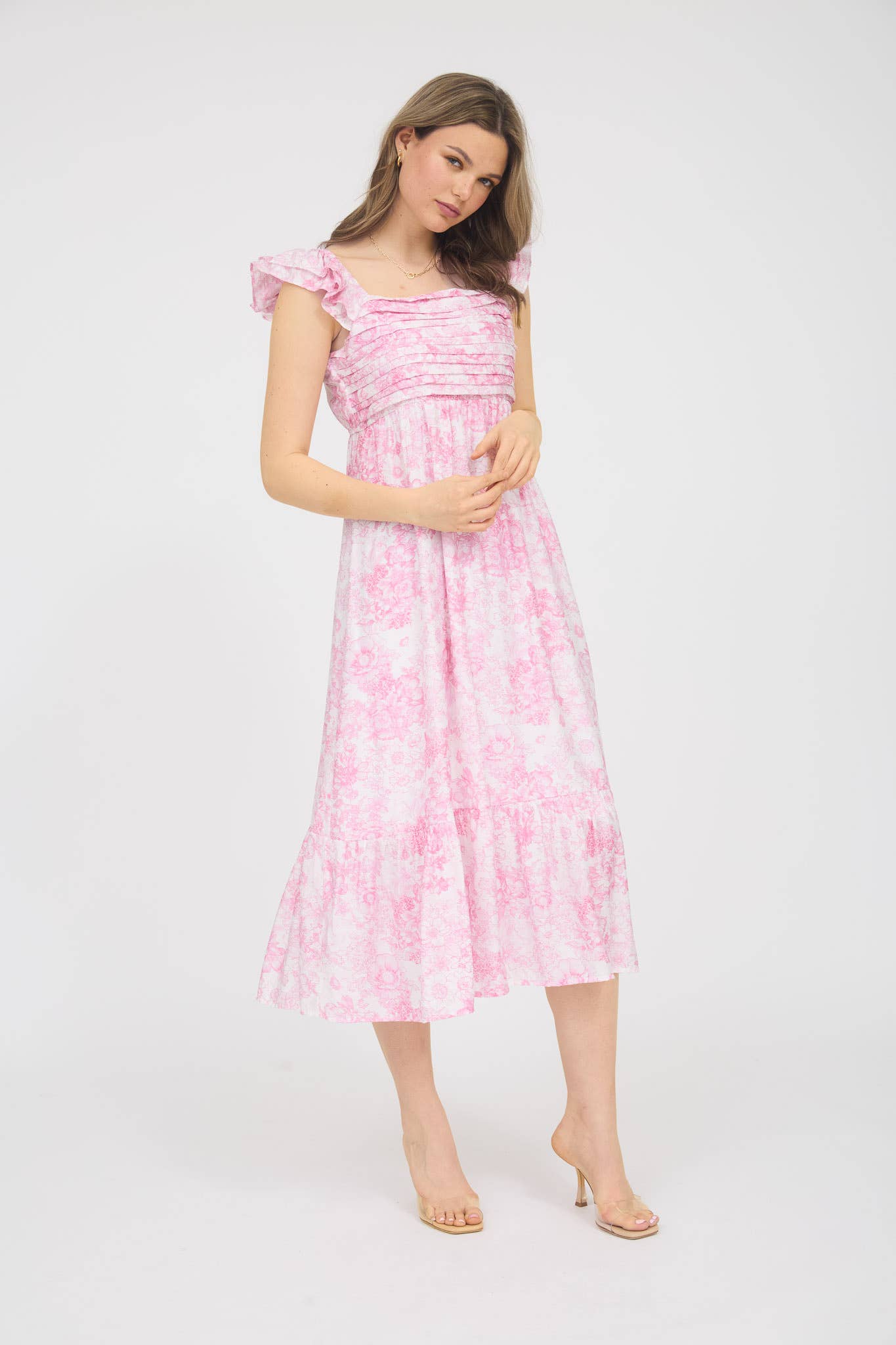 Blu Pepper - FLORAL RUFFLE STRAP DETAIL PLEATED MIDI DRESS