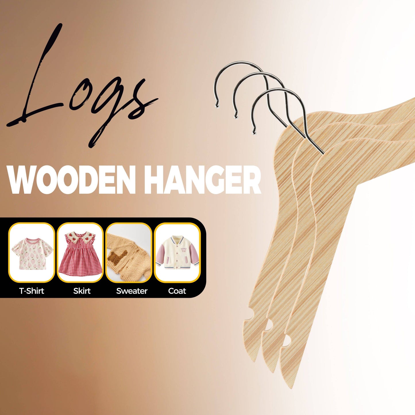 Quality Hangers - WLMK32-NT – 12" Slim Natural Kids Wooden Hangers – 100-Pack