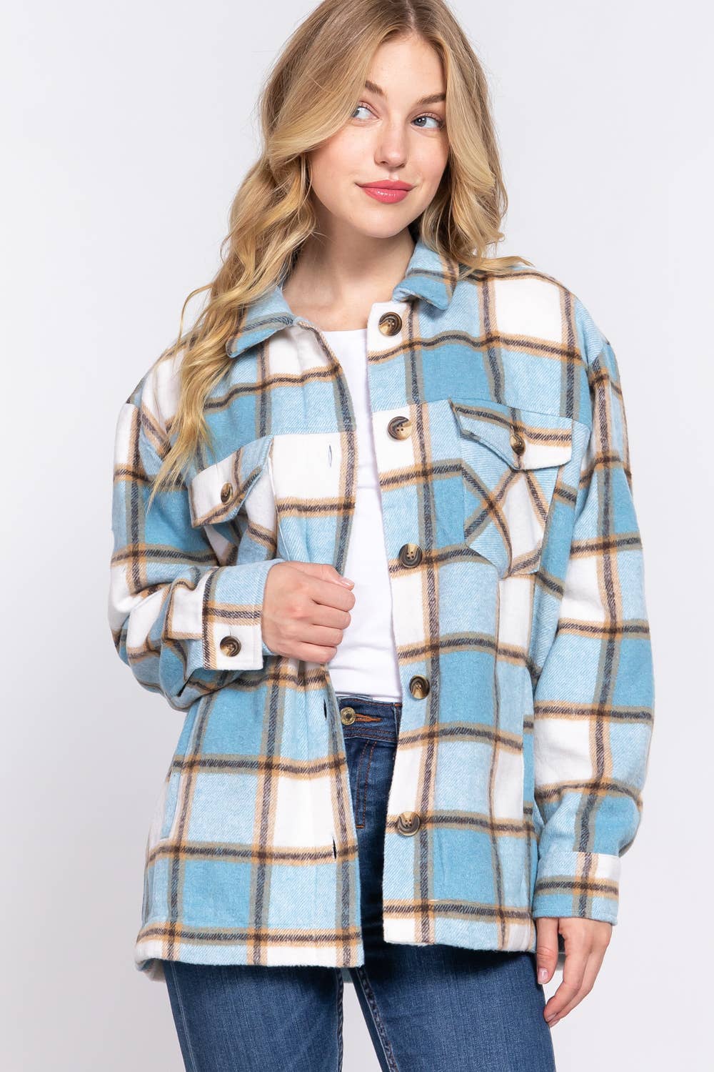 Active Basic | Active USA - Long Sleeve Inside Faux Fur Brushed Plaid Jacket