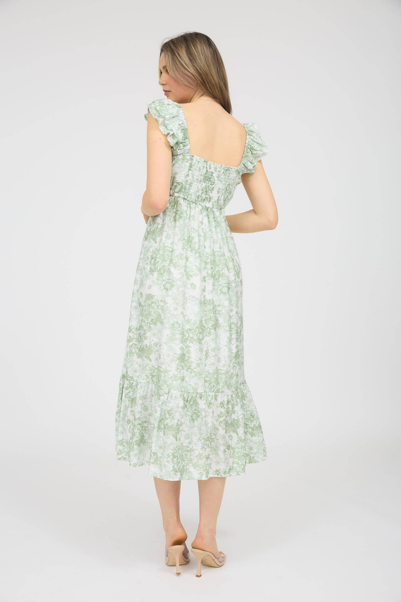 Blu Pepper - FLORAL RUFFLE STRAP DETAIL PLEATED MIDI DRESS