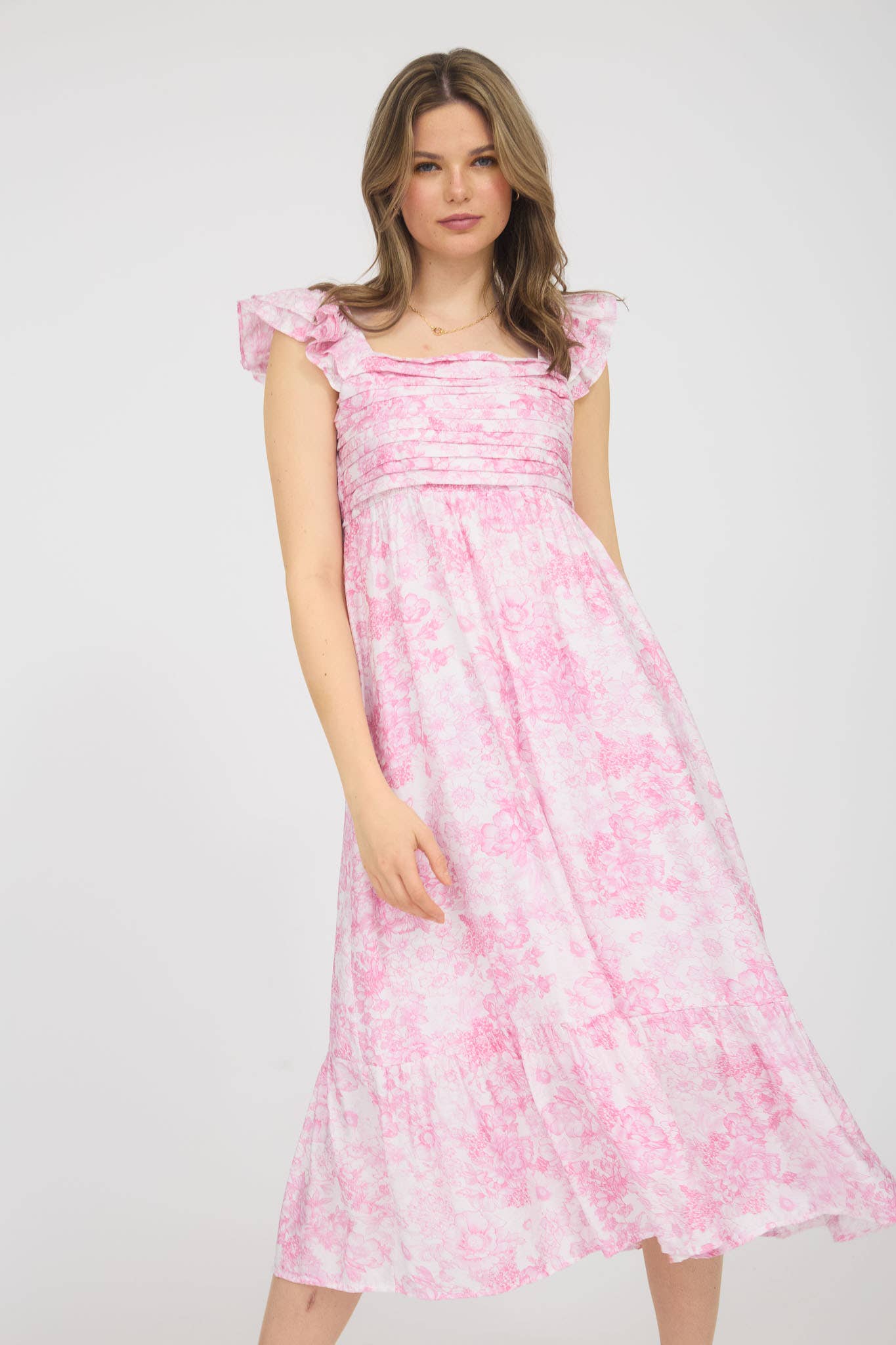 Blu Pepper - FLORAL RUFFLE STRAP DETAIL PLEATED MIDI DRESS