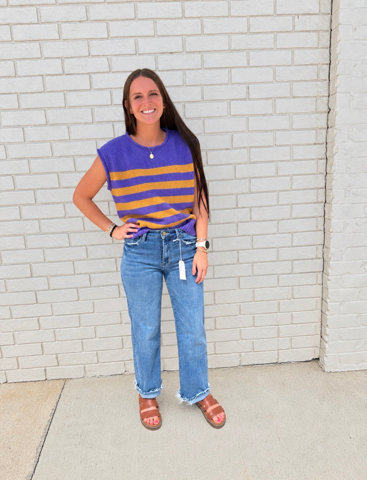 Game day theme striped sleeveless knit top
