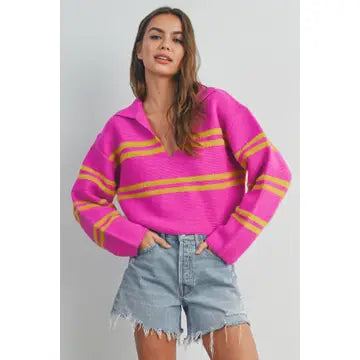Striped Collared Cropped Sweater
