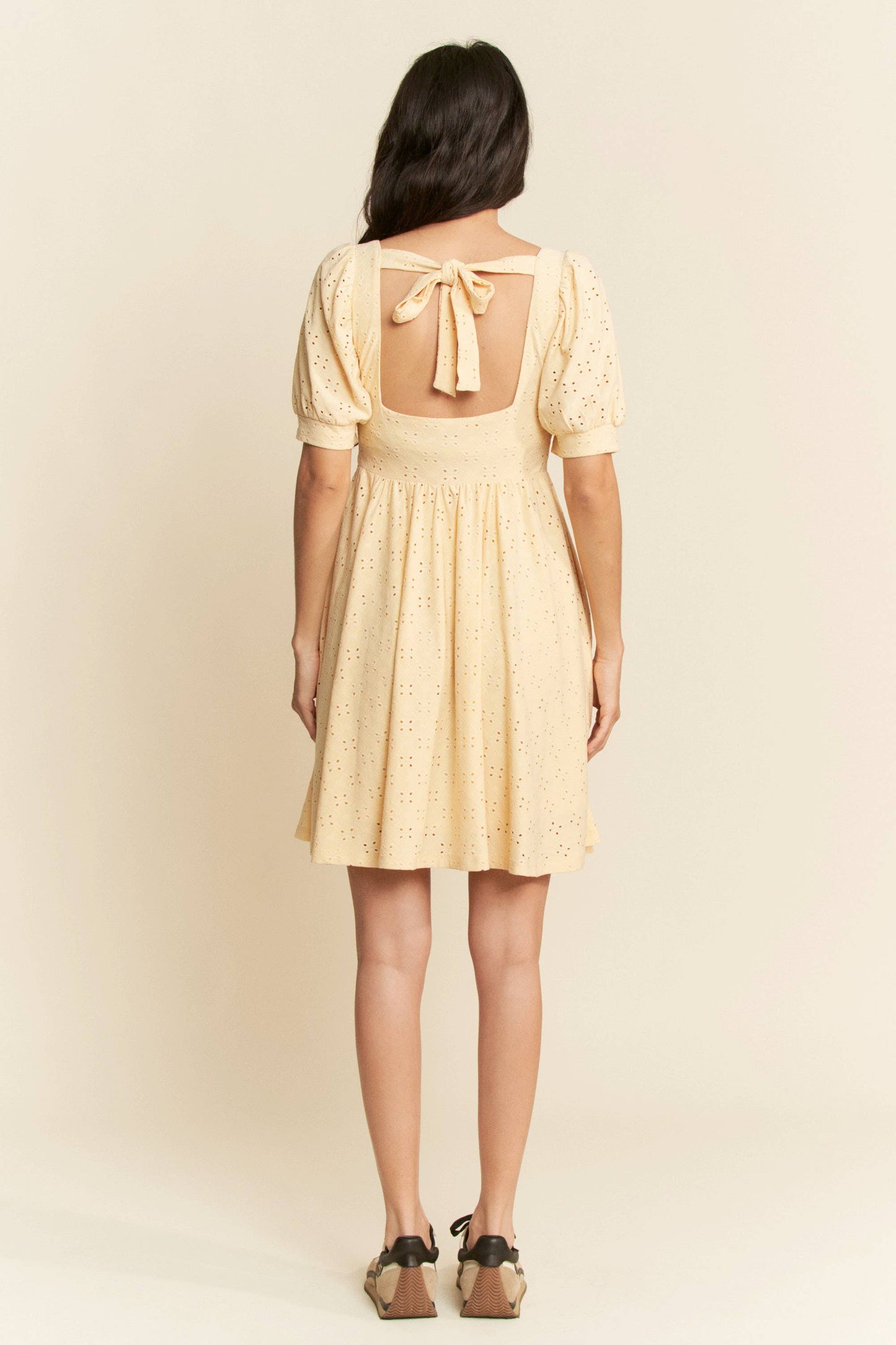 Butter yellow baby doll square neckline dress