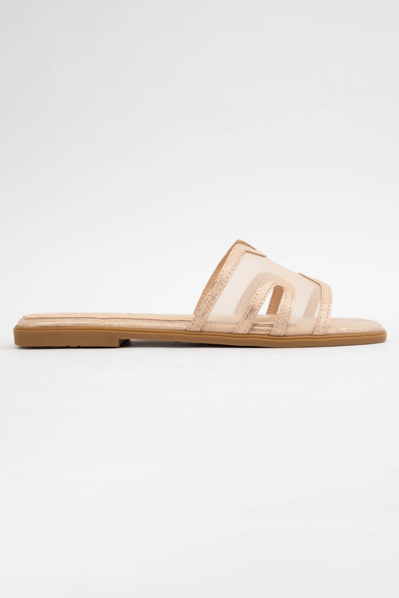 Lace Mesh Sandals H-Cutout Square Toe Slides