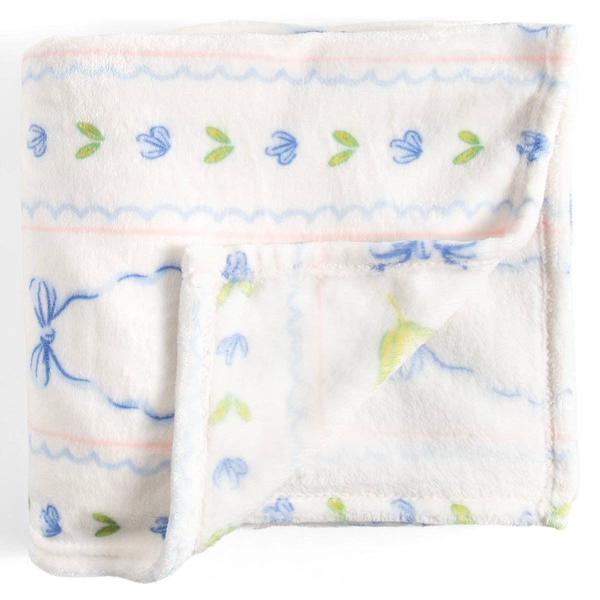 Pippi Post - Blue Floral & Coquette Bows Fleece Throw Blanket