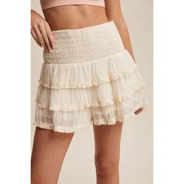 Tiered Ruffle Lace Trim Skort