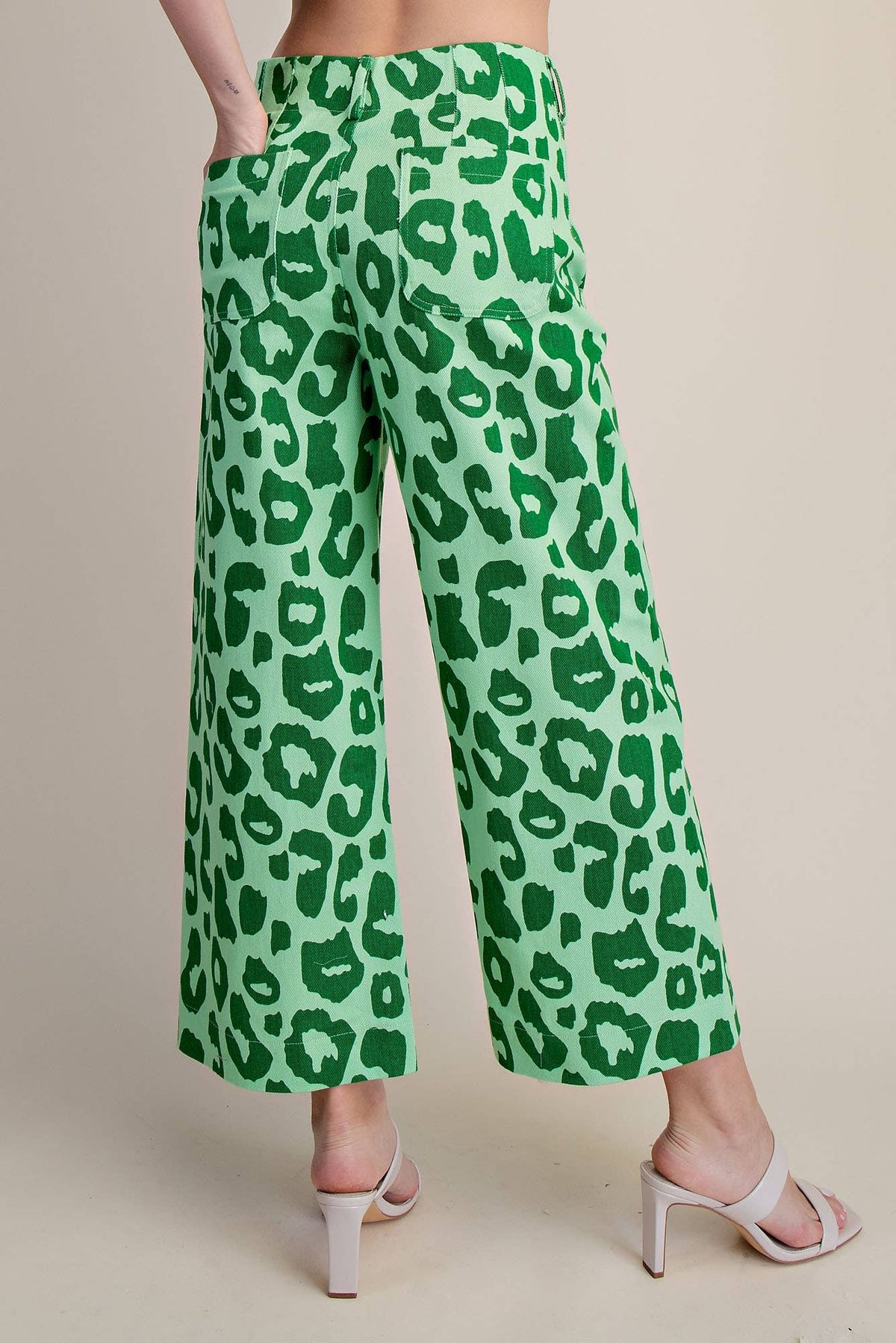 Glam - Colette Cropped Wide-Leg Neon Leopard Pants