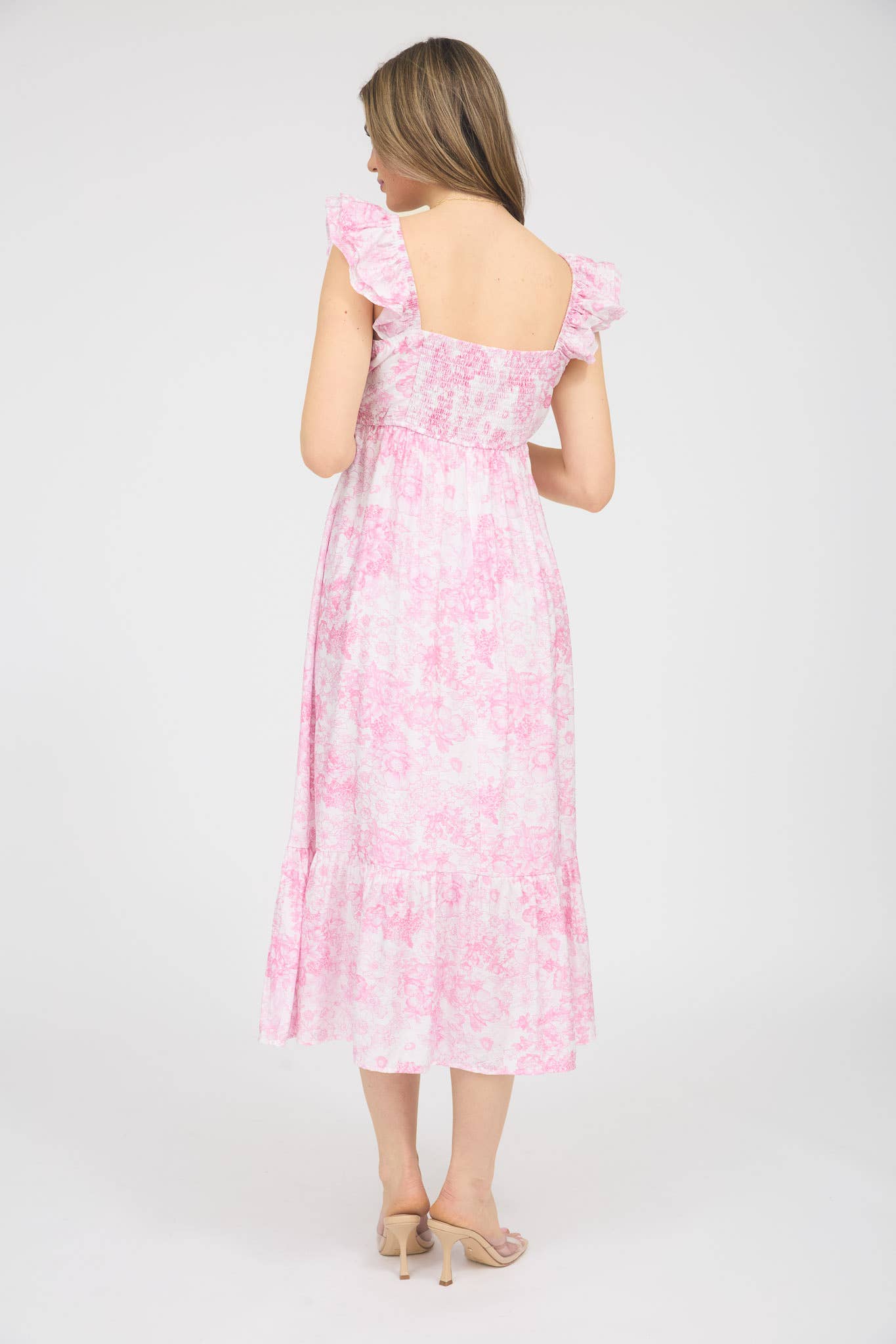 Blu Pepper - FLORAL RUFFLE STRAP DETAIL PLEATED MIDI DRESS