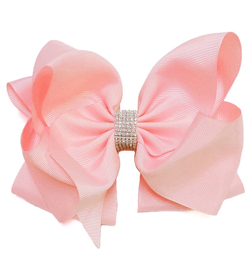 PEARL PINK RHINESTONE HAIR BOW.