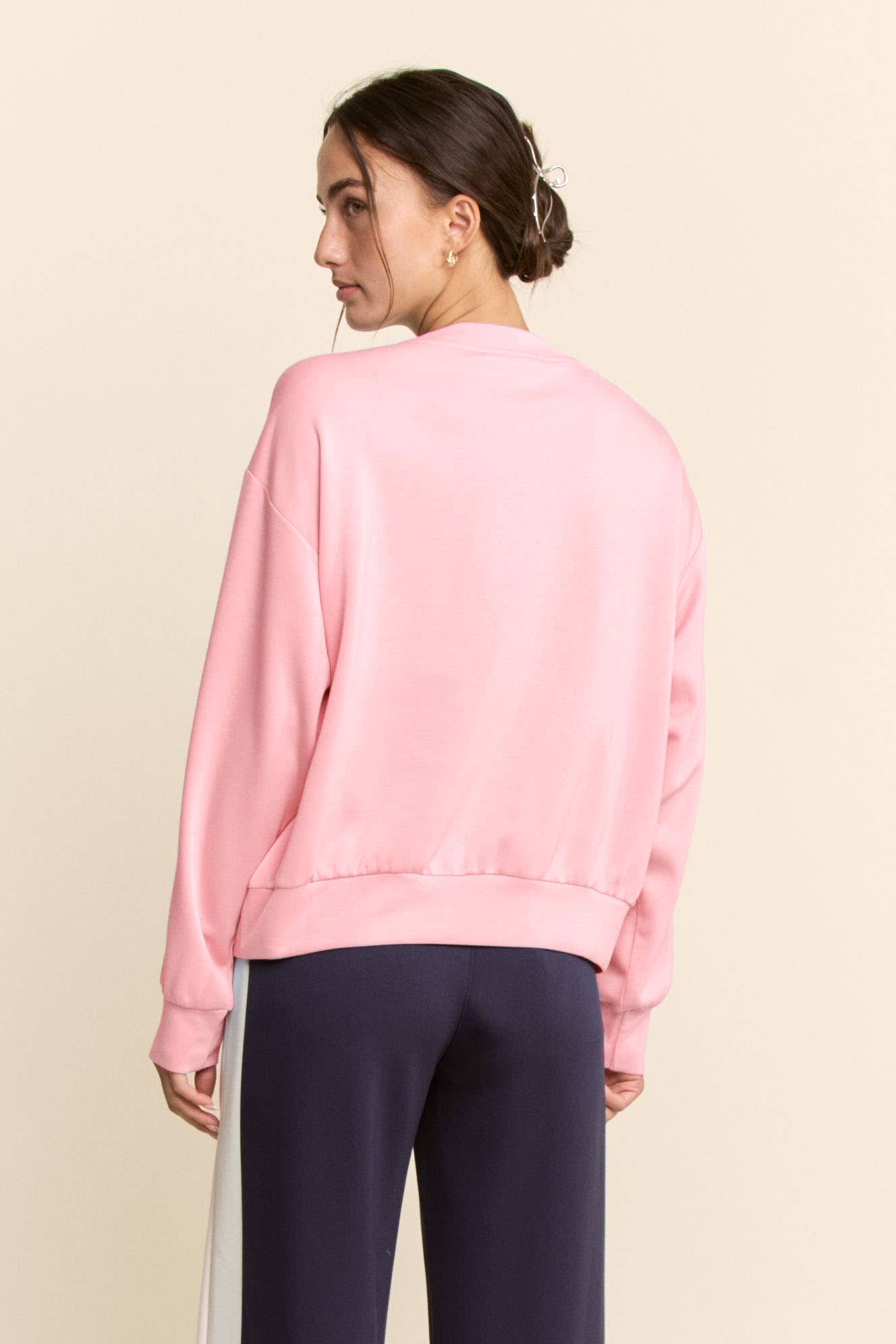 Davi & Dani - SHEER FLORAL FRONT EMBROIDERY ON SELF SWEATSHIRT