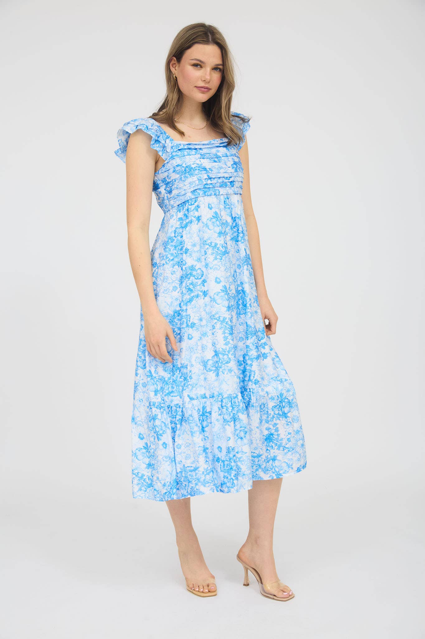 Blu Pepper - FLORAL RUFFLE STRAP DETAIL PLEATED MIDI DRESS