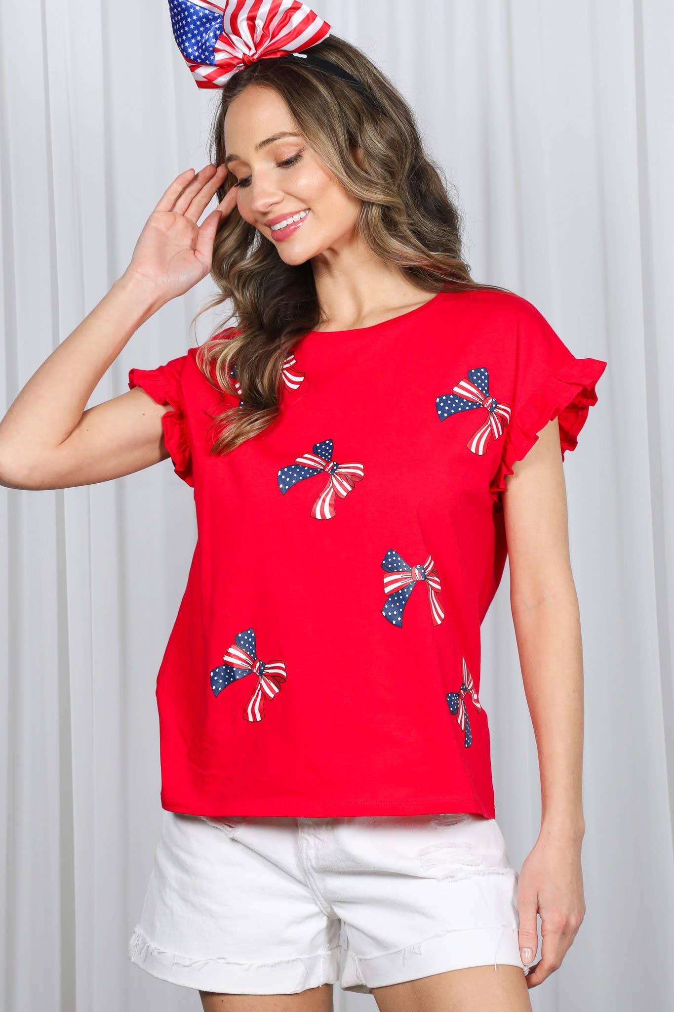 American Flag Bow Graphic Crew Neck