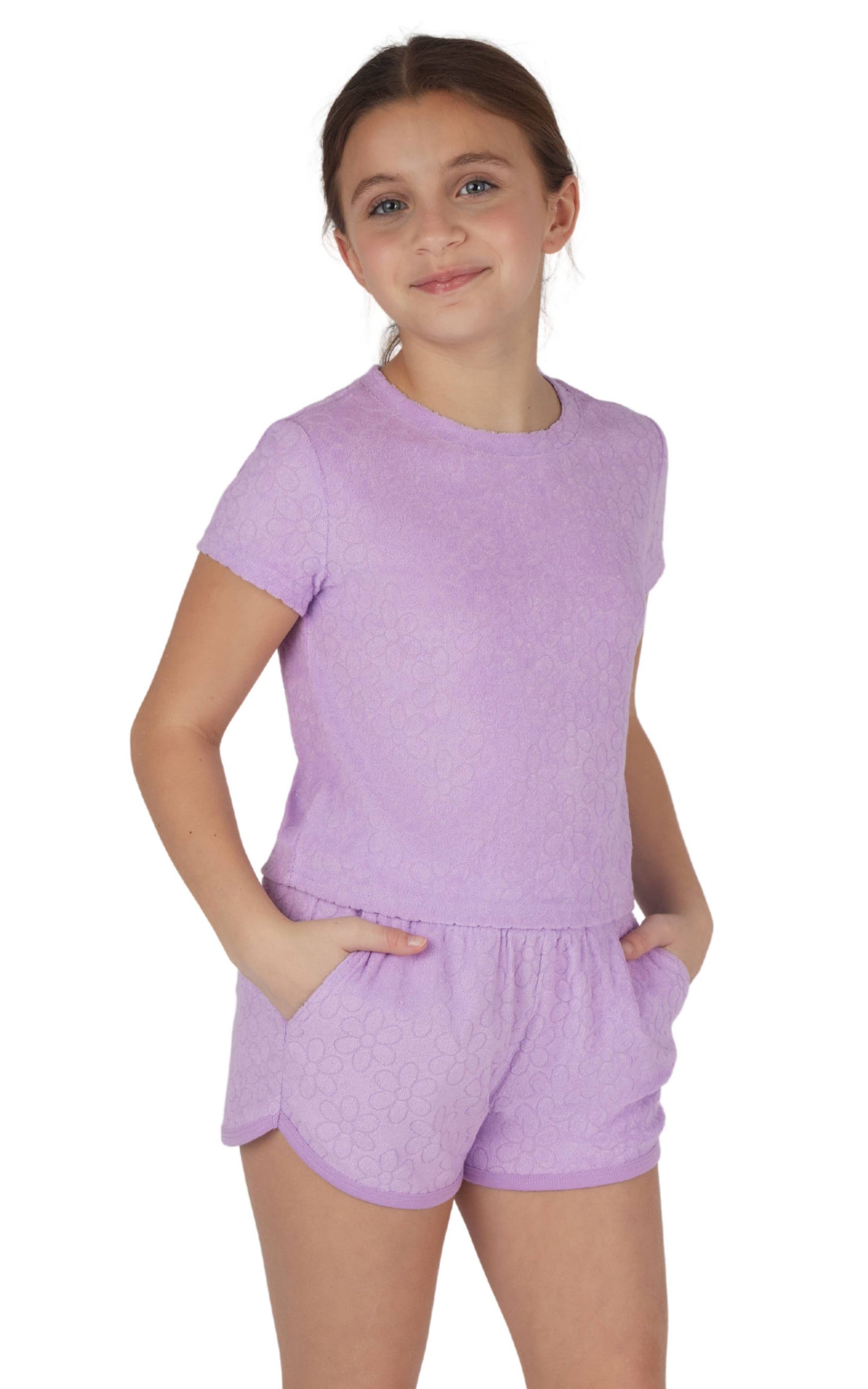 Girls Towel Terry Short Sleeve Top and Short - 2 PC Set