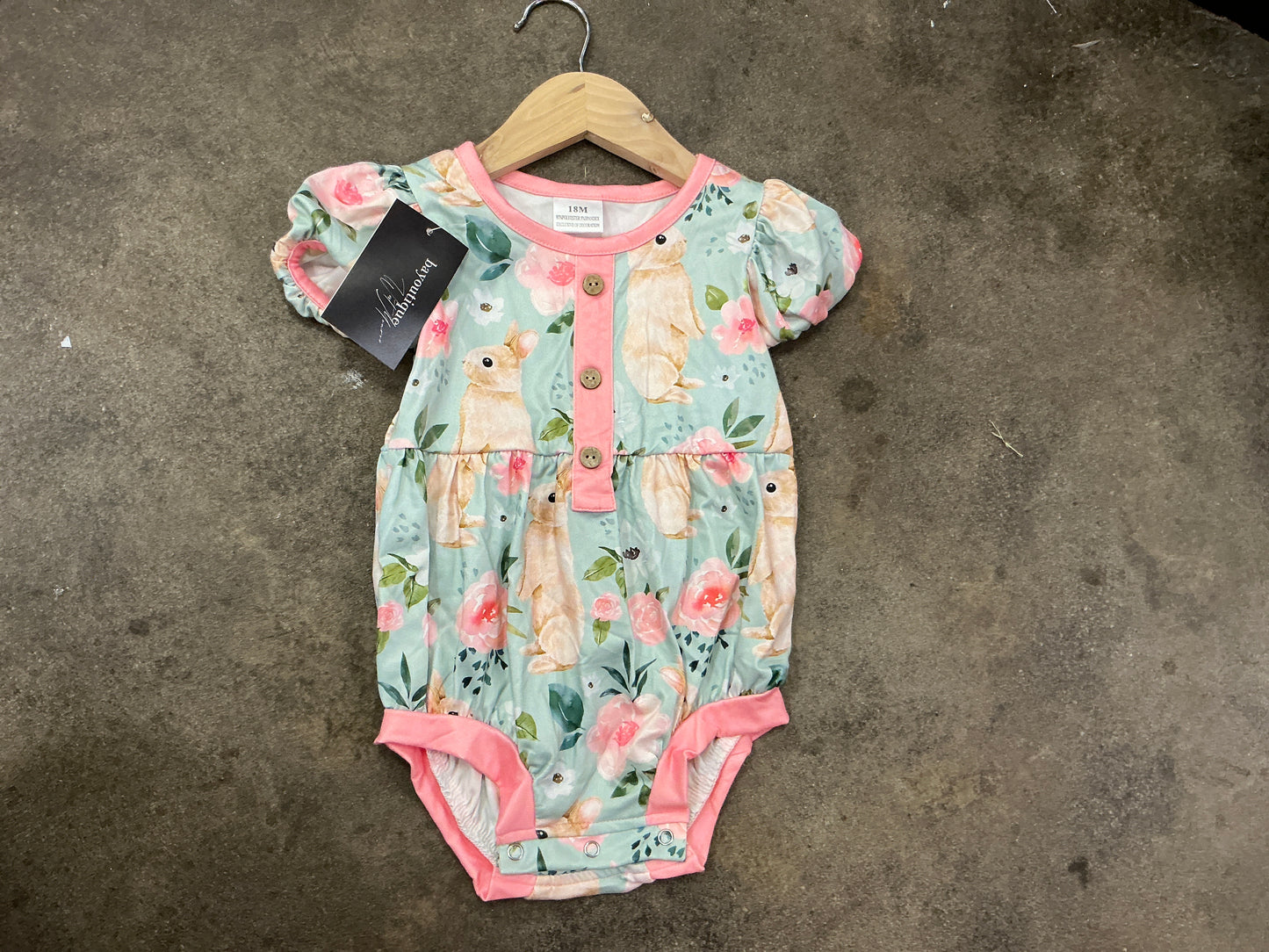 Rylee Faith Designs - Blue Rabbit Floral Baby Romper
