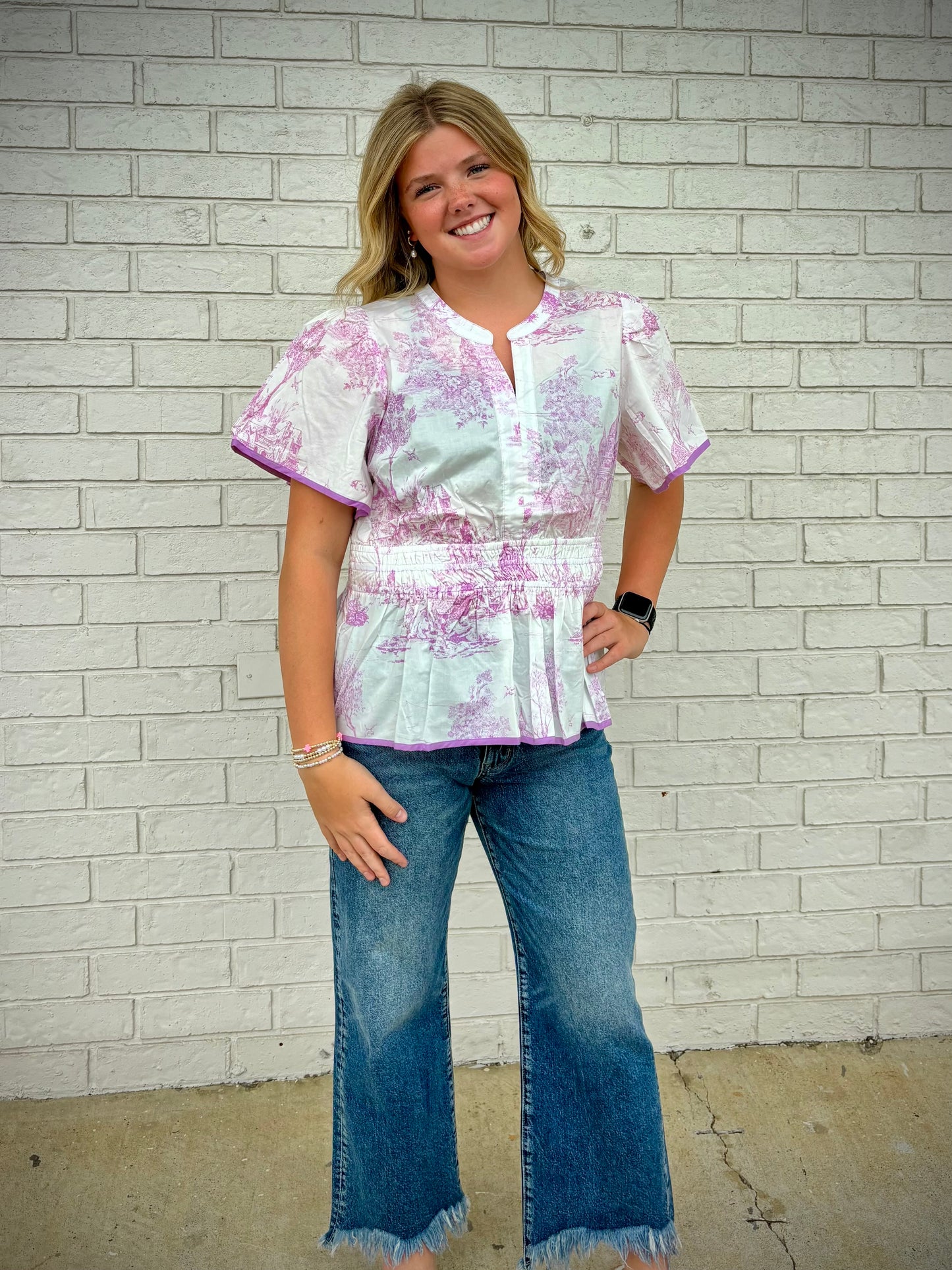 Purple print peplum top