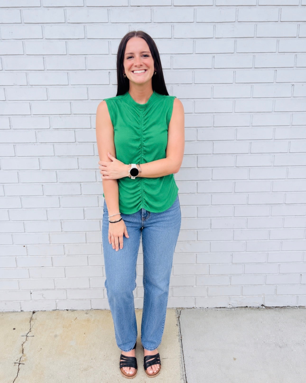 Sleeveless ruched mock-neck top