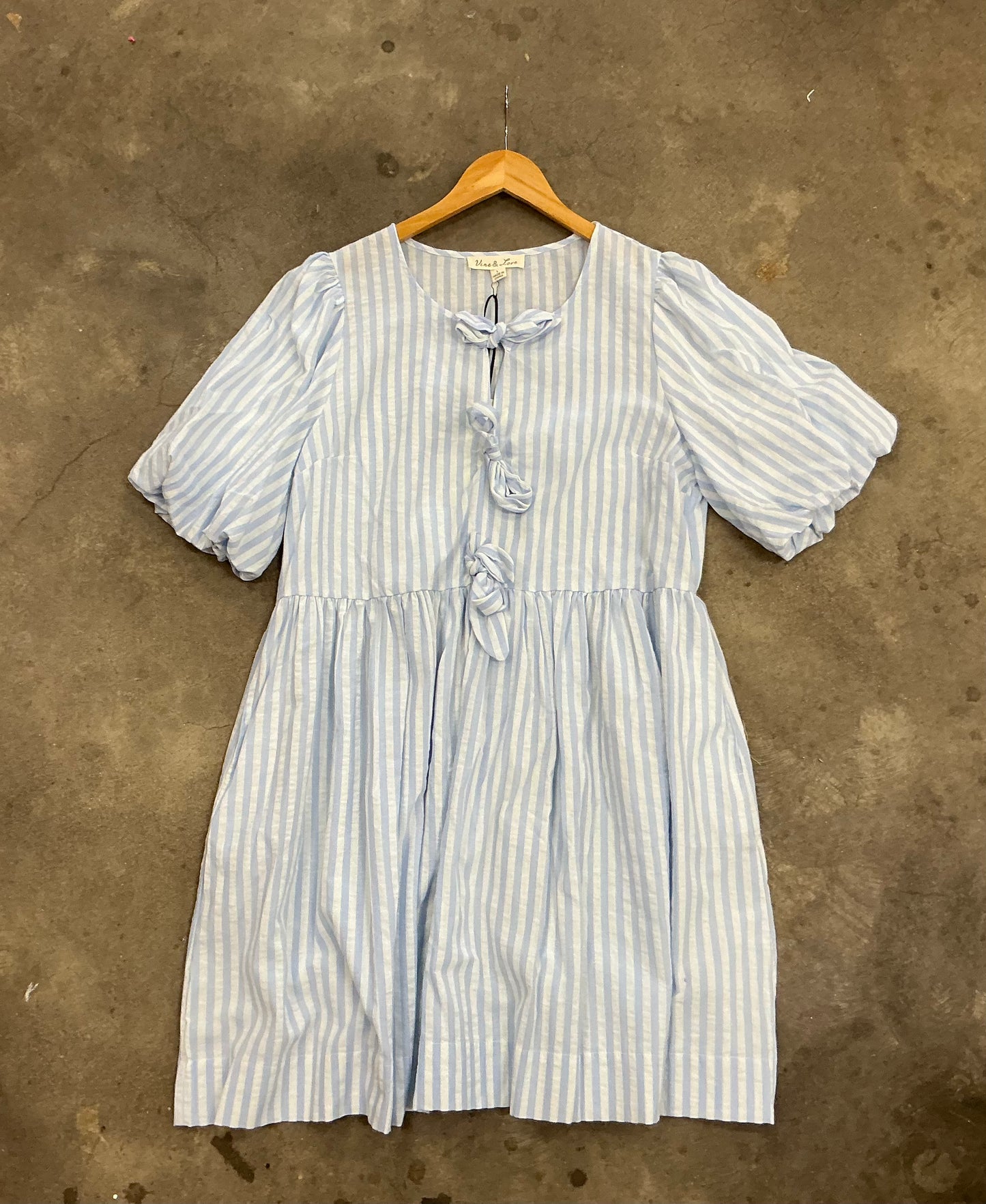 Stripped White and Blue Bow Dress