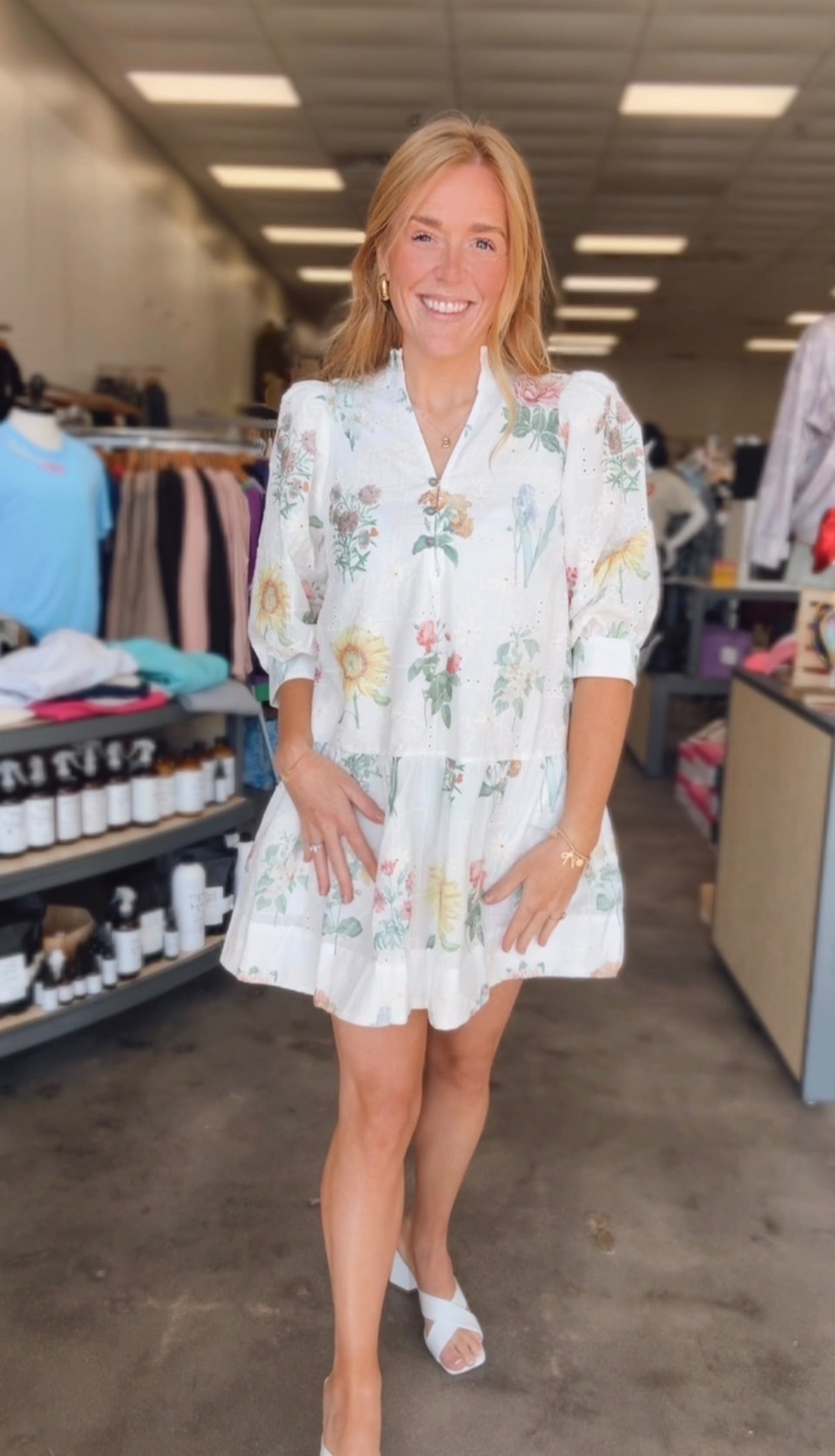 White Floral Short Dress